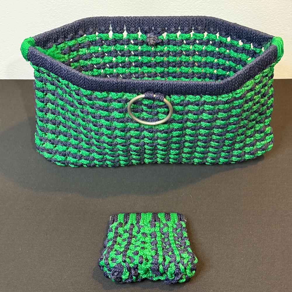 Green and Blue Woven Basket Clutch